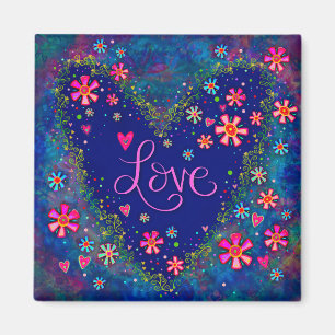 Kärlek Söt Blommigt Blue Heart Modern Inspirief Magnet