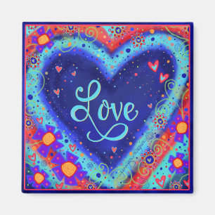 Kärlek Söt Blue Heart Blommigt Inspirification Magnet