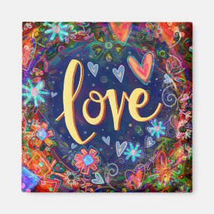 Kärlek Söt Hearts Blommigt ETT ORD Inspirivitet Magnet