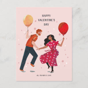 Kärlek söt rosa och röddans folkvalentinekort vykort