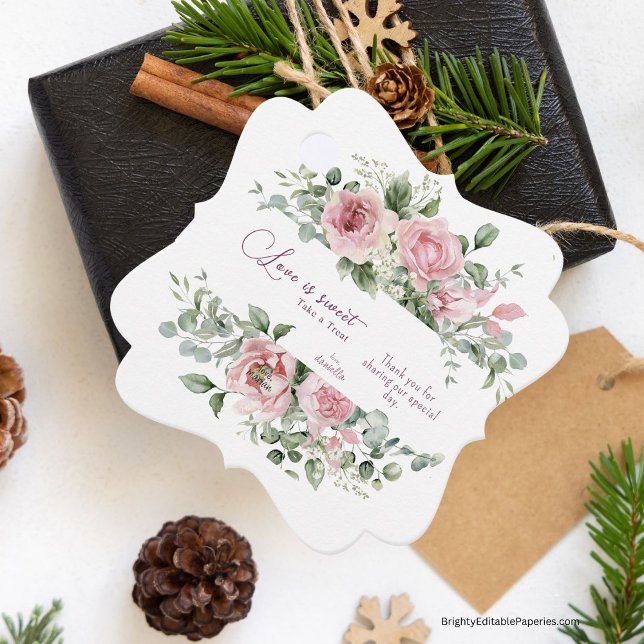 Kärlek Söt Ta en Gottis Påskliljor Bröllopsgåva Ta Gåvor Etiketter (Love blooms sweetly! Customize our 'Love Sweet Take a Treat' Peonies Favor Tag .)