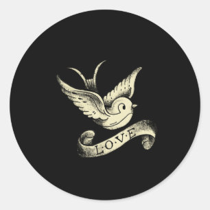 Kärlek Sparrow Vintage Tatuering Design Runt Klistermärke