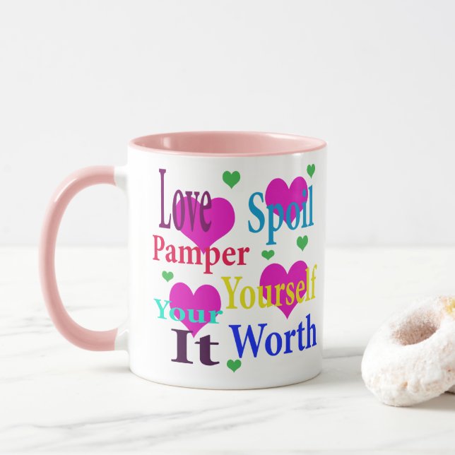 Kärlek Spoil Pamper Yourself-Logotyp, Rosa Combo Mugg (Med munk)