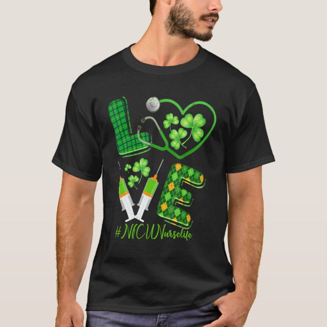Kärlek St Patrick S Nicu Nurse Life Irish Shamrock T Shirt (Framsida)