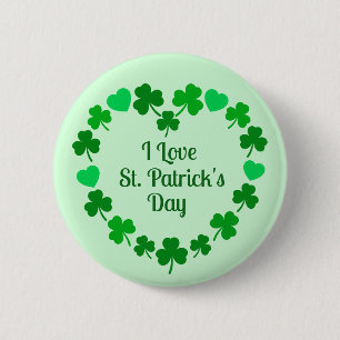 Kärlek St. Patrick's Day Shamrock och hjärtkrans Knapp