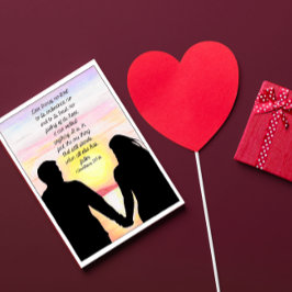 Kärlek Står Silhuett Par på Strand Kort