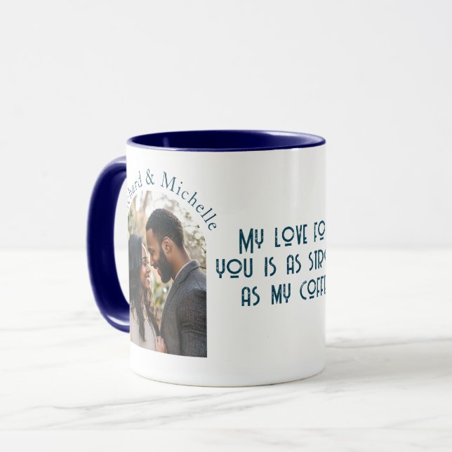 Kärlek stark som kaffe Jag anpassar foto Blå Mugg (Framsida vänster)