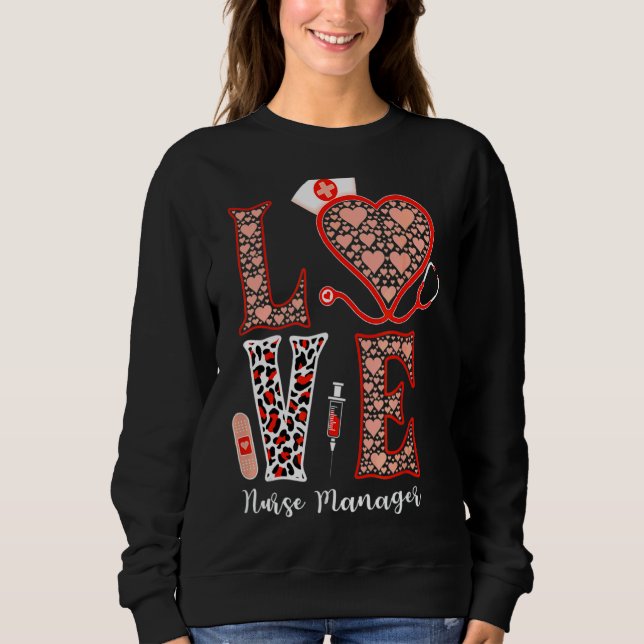 Kärlek Stethoscope Heart Leopard Nurse Manager för T Shirt (Framsida)