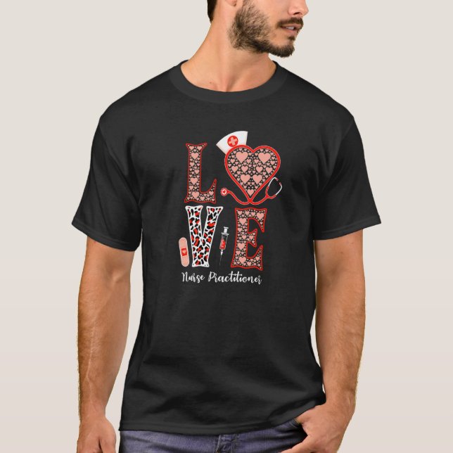 Kärlek Stethoscope Heart Leopard Nurse Practice T Shirt (Framsida)