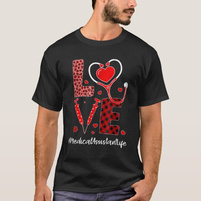 Kärlek Stethoscope Heart Mediant Assistant Valenti T Shirt (Framsida)