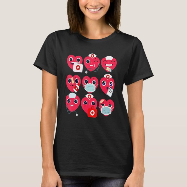 Kärlek Stethoscope Heart Nurse Alla hjärtans dag T Shirt (Framsida)