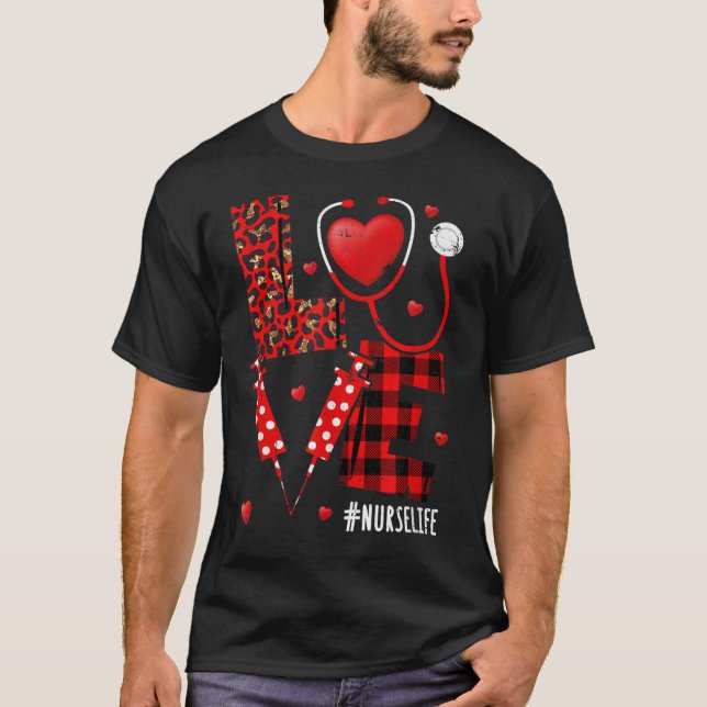 KÄRLEK Stethoscope Heart Nurse Funny Alla hjärtans T Shirt (Framsida)