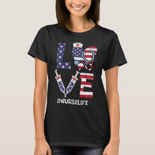 Kärlek Stethoscope Nurse 4:e juli T Shirt