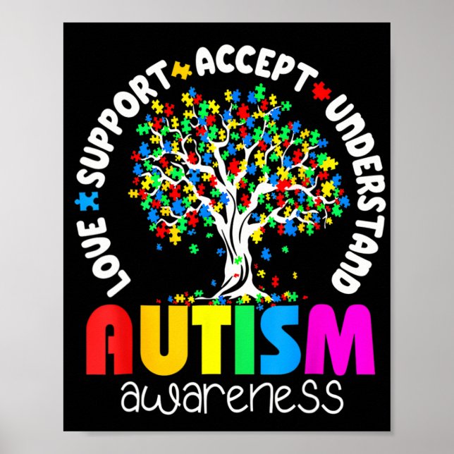 Kärlek Stöd Acceptera Förstå Autism Acceptans  Poster (Framsidan)