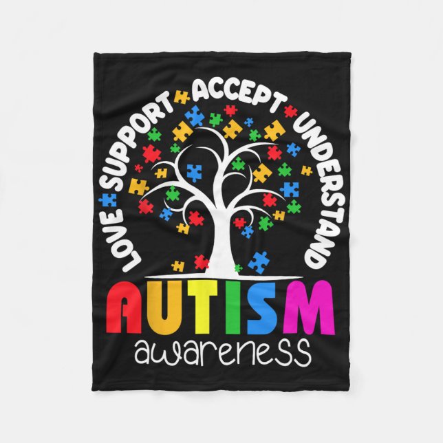 Kärlek Stöd Acceptera Förstå Pussel Träd Autism  Fleecefilt (Framsidan)