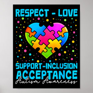 Kärlek Stöd Hjärta Pussel Autism Medvetenhet Män Poster