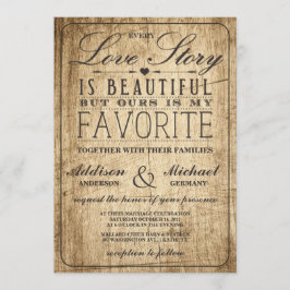 Kärlek Story Typography | Vintage Barn Wood Bröllo Inbjudningar