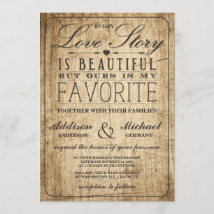 Kärlek Story Typography Vintage Barn Wood Bröllo Inbjudningar