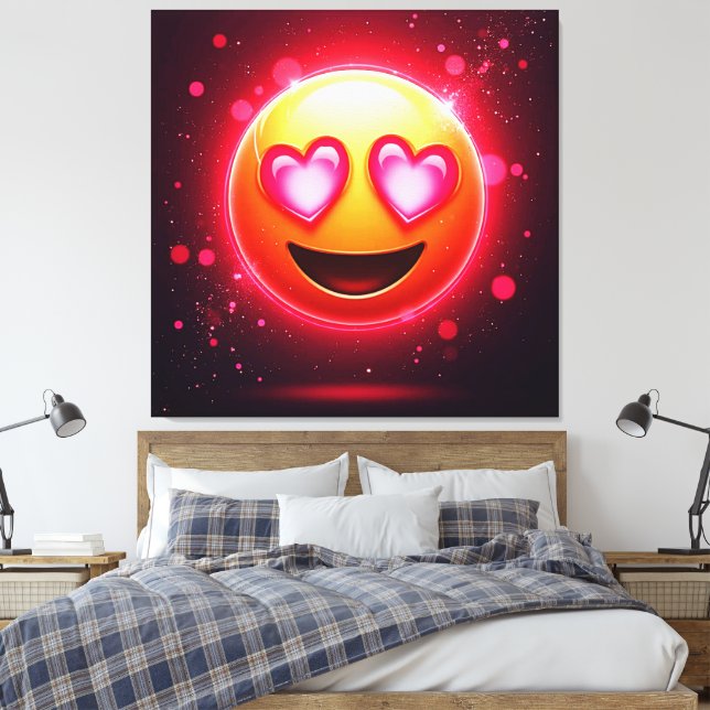 Kärlek Struck Emoji Hearts Glow Canvastryck (Insitu (sovrum))