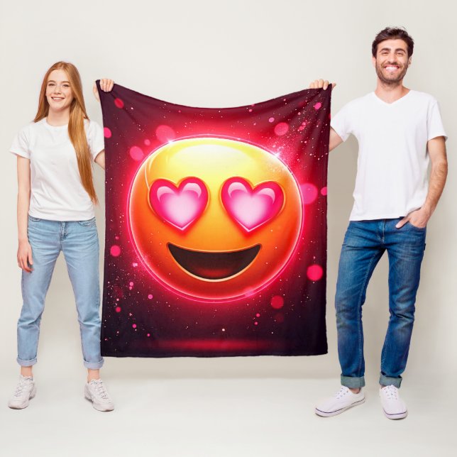 Kärlek Struck Emoji Hearts Glow Fleecefilt (På plats)