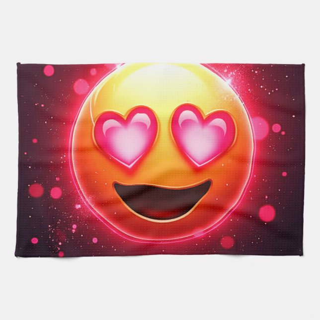 Kärlek Struck Emoji Hearts Glow Kökshandduk (Horisontell)