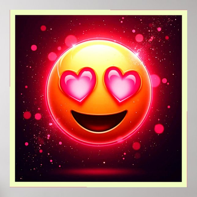 Kärlek Struck Emoji Hearts Glow Poster (Framsidan)