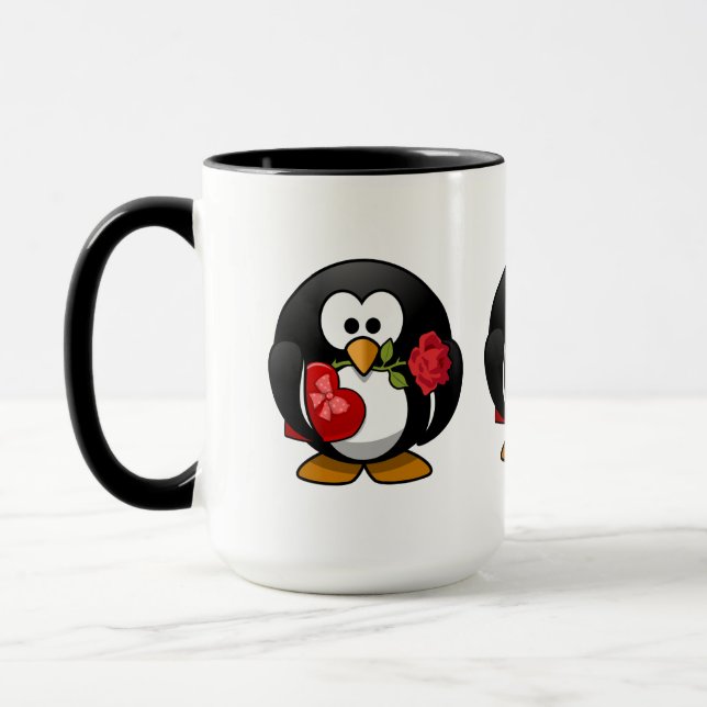 Kärlek Struck Penguin med Valentine-gåvor Mugg (Vänster)