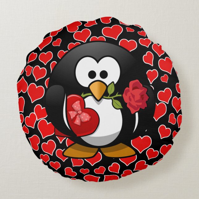 Kärlek Struck Penguin Valentine Rund Kudde (Baksidan)