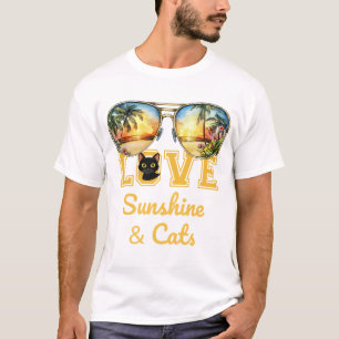 KÄRLEK Sunshine & Cats Tropical Black Cat-sommar T Shirt