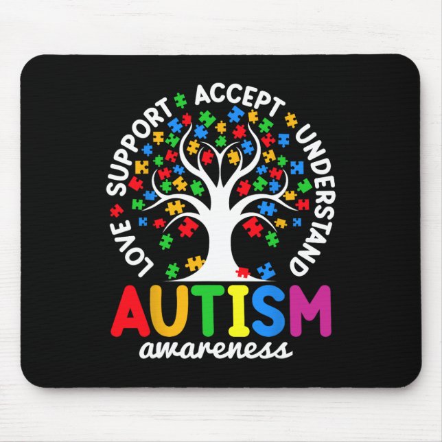 Kärlek Support accepterar Pussel Träd Autism Musmatta (Framsidan)