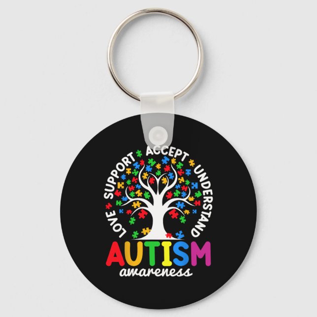 Kärlek Support accepterar Pussel Träd Autism Nyckelring (Framsida)