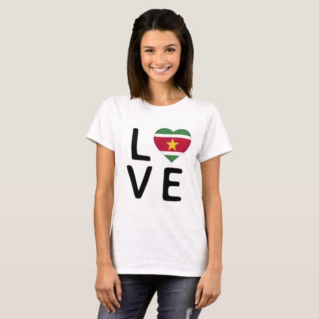 Kärlek - Surinam Flagga T Shirt (Hel framsida)