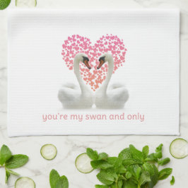 Kärlek Svanar med Rosa Hearts Kökshandduk