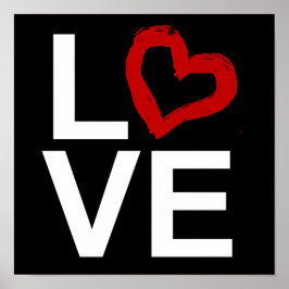 KÄRLEK, svart och vitt med rött skevt hjärta Poster