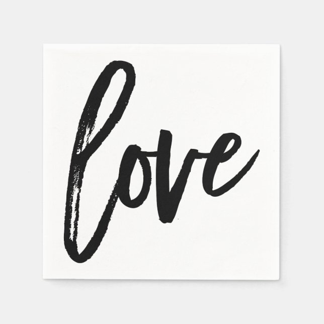 KÄRLEK Svart Vit Modern Typografi Bröllopsfest Pappersservett (Framsidan)