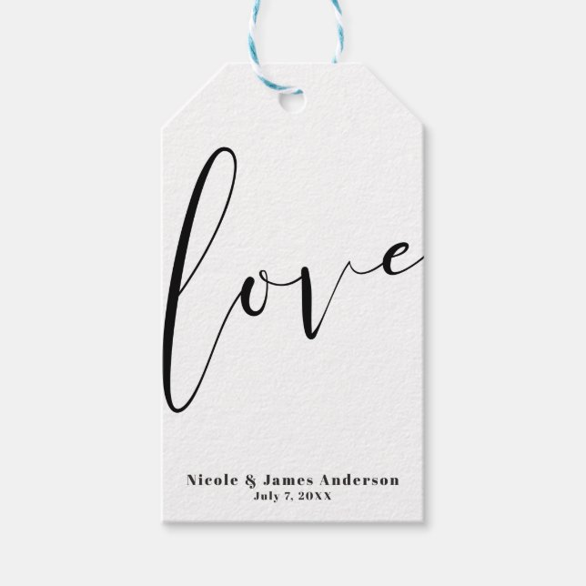 KÄRLEK Svart Vit Modern Typografi Bröllopsgåva Presentetikett (Framsidan)