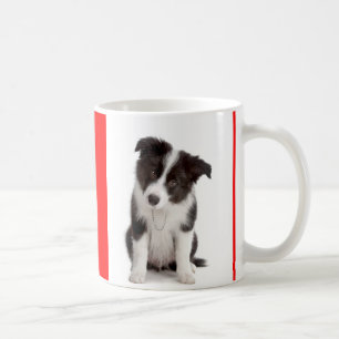 Kärlek Svarta och vita Gräns Collie Puppy Hund M Kaffemugg