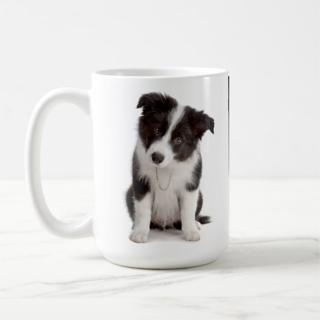 Kärlek Svarta och vita Gräns Collie Puppy Hund Mug Kaffemugg (Vänster)