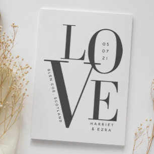 Kärlek svartvit modern typografi bröllop 1-foto spara datumet