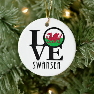 KÄRLEK Swansea Wales Julgransprydnad Keramik