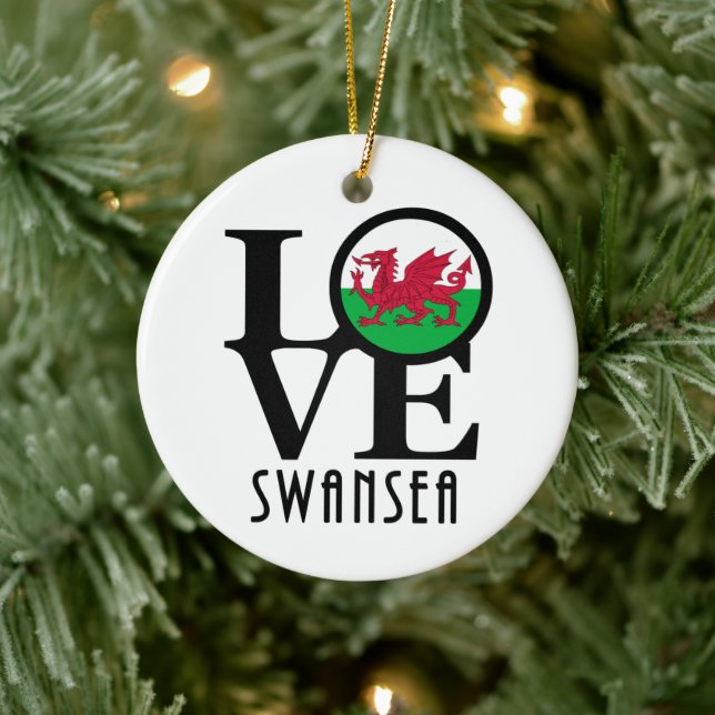 KÄRLEK Swansea Wales Julgransprydnad Keramik (Träd)