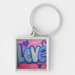 Kärlek Sweet Candy Art Ord Painting Keychain Fyrkantig Silverfärgad Nyckelring