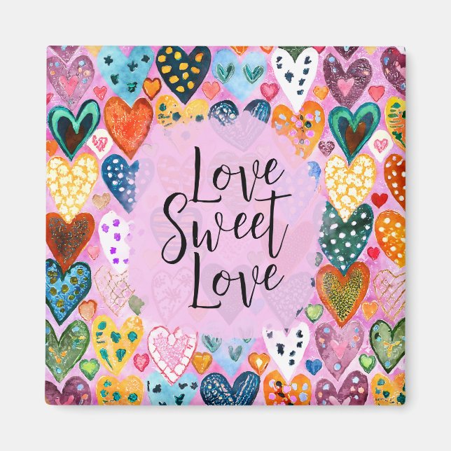 Kärlek Sweet Kärlek Valentines day Hearts Bright F Magnet (Framsidan)