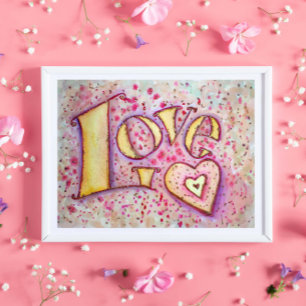 Kärlek Sweet Rosa Art Painting Poster Skriv ut