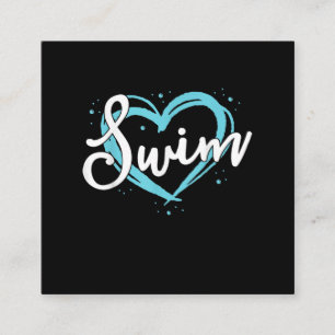 Kärlek Swimming Simma Team Heart Älskare Blue Swim Fyrkantigt Visitkort