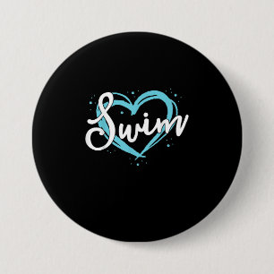 Kärlek Swimming Simma Team Heart Älskare Blue Swim Knapp