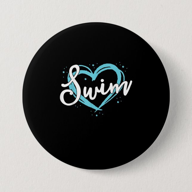 Kärlek Swimming Simma Team Heart Älskare Blue Swim Knapp (Framsida)