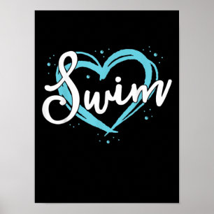 Kärlek Swimming Simma Team Heart Älskare Blue Swim Poster