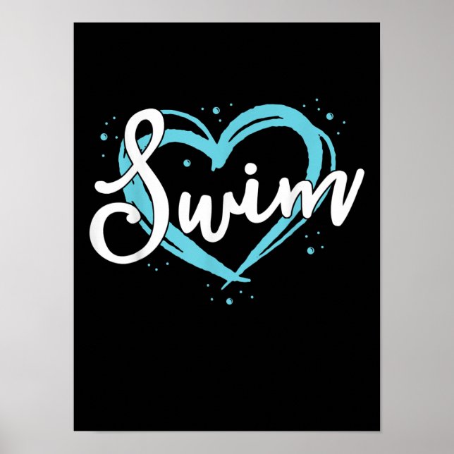 Kärlek Swimming Simma Team Heart Älskare Blue Swim Poster (Framsidan)
