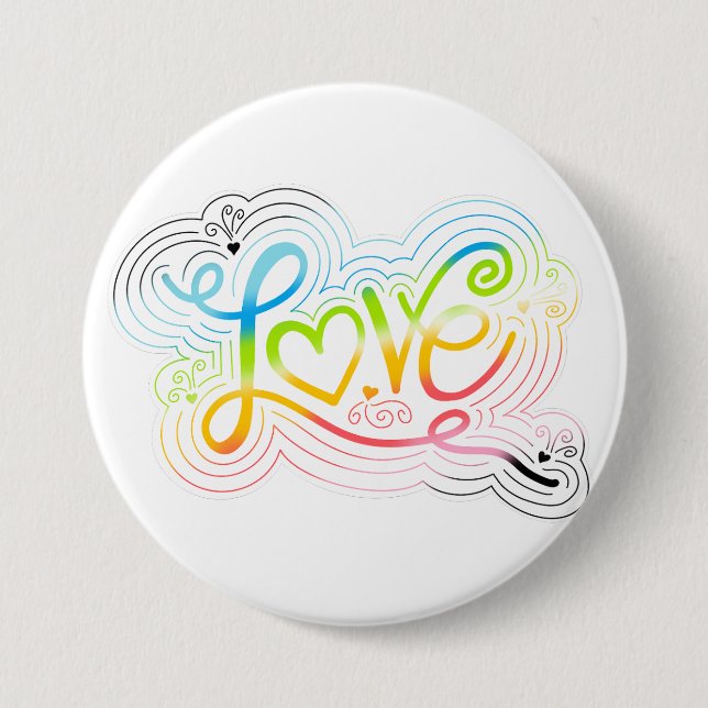 Kärlek Swirl Doodle Queer Pride Flagga Lettering Knapp (Framsida)